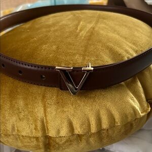 Brown Leather Belt with Gold Buckle